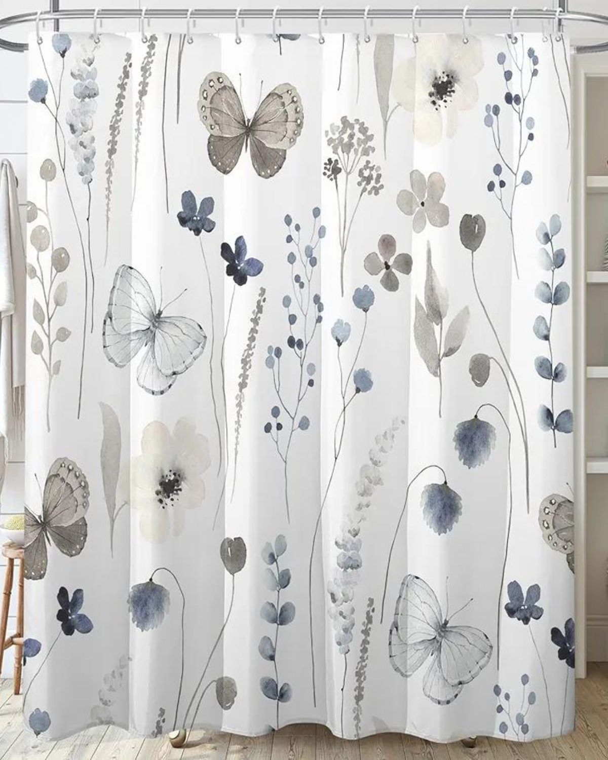 Cortina de baño impermeable con diseño estampado floral