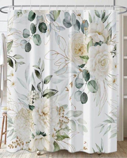 Cortina de baño impermeable con diseño estampado floral